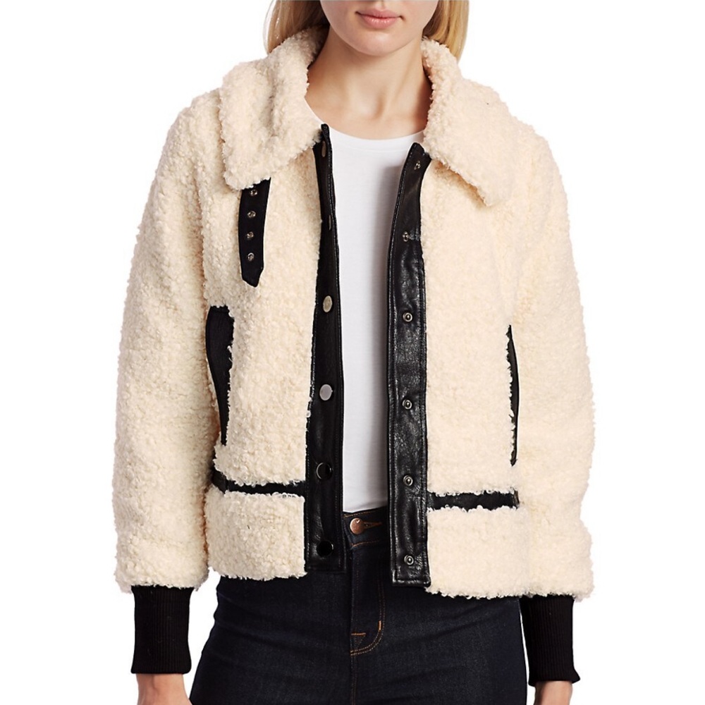 DH New York faux shearling moto jacket, size S.